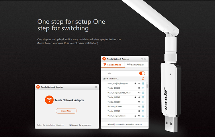 Tenda U1 300Mbps Ultra-Fast Wireless USB Adapter 2.4G WiFi